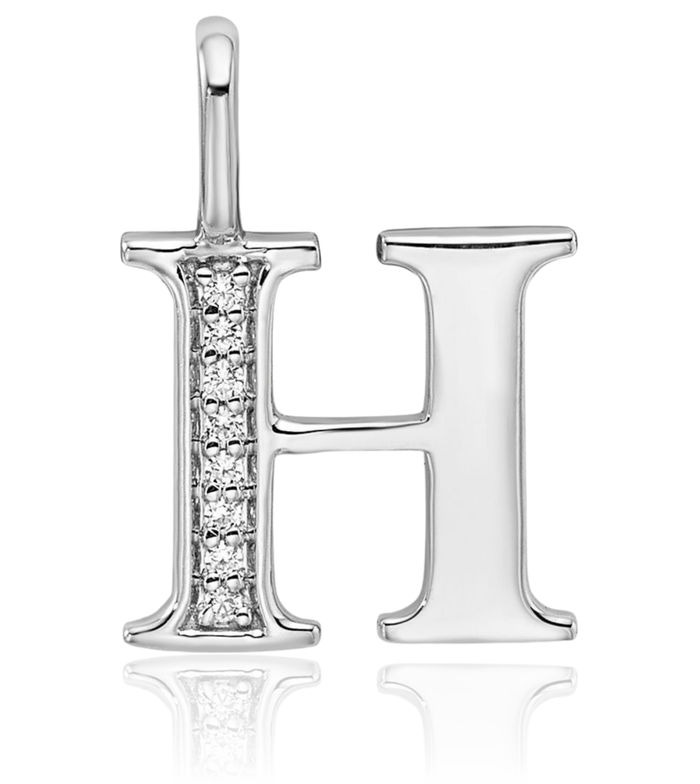 14K Solid White Gold Diamond Dainty Letter H Initial Name Monogram Necklace Chain Pendant Charm