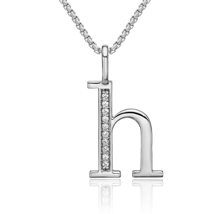 14K Solid White Gold Diamond Dainty Letter H Initial Name Monogram Necklace Chain Pendant Charm