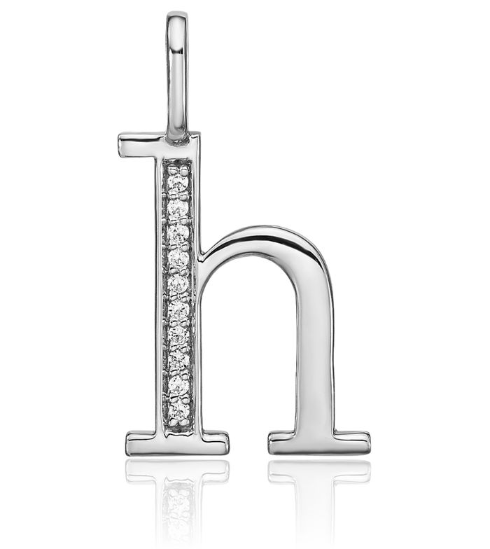 14K Solid White Gold Diamond Dainty Letter H Initial Name Monogram Necklace Chain Pendant Charm