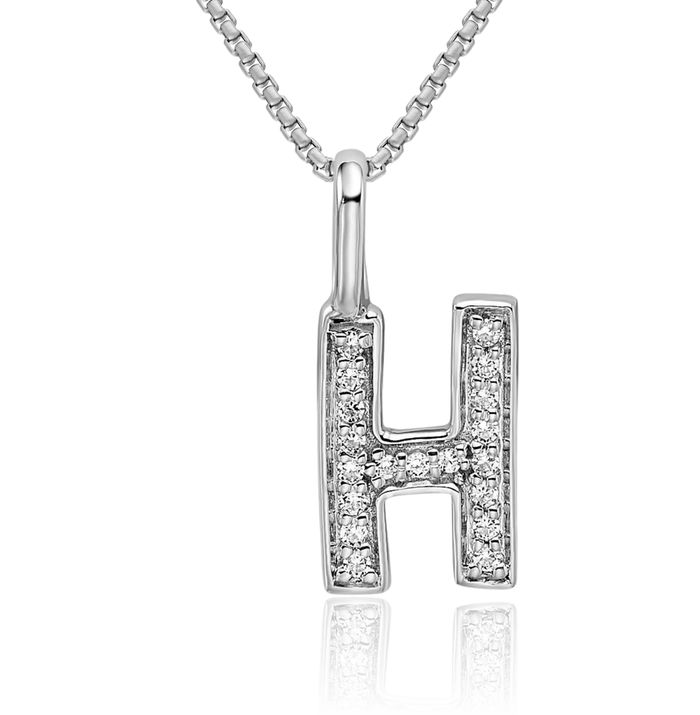 14K Solid White Gold Diamond Dainty Letter H Initial Name Monogram Necklace Chain Pendant Charm