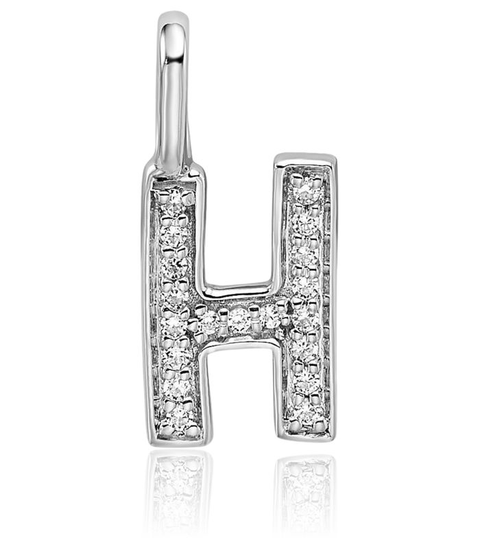 14K Solid White Gold Diamond Dainty Letter H Initial Name Monogram Necklace Chain Pendant Charm