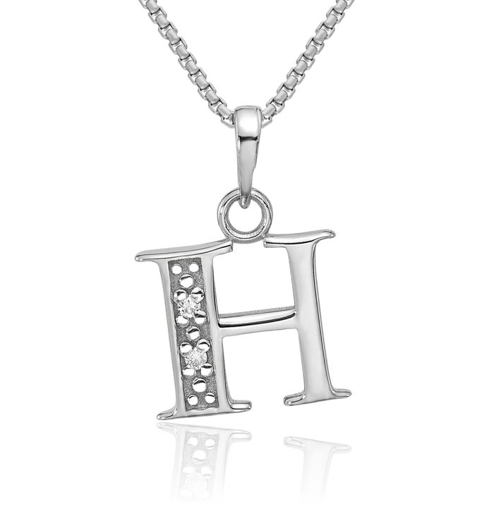14K Solid White Gold Diamond Dainty Letter H Initial Name Monogram Necklace Chain Pendant Charm
