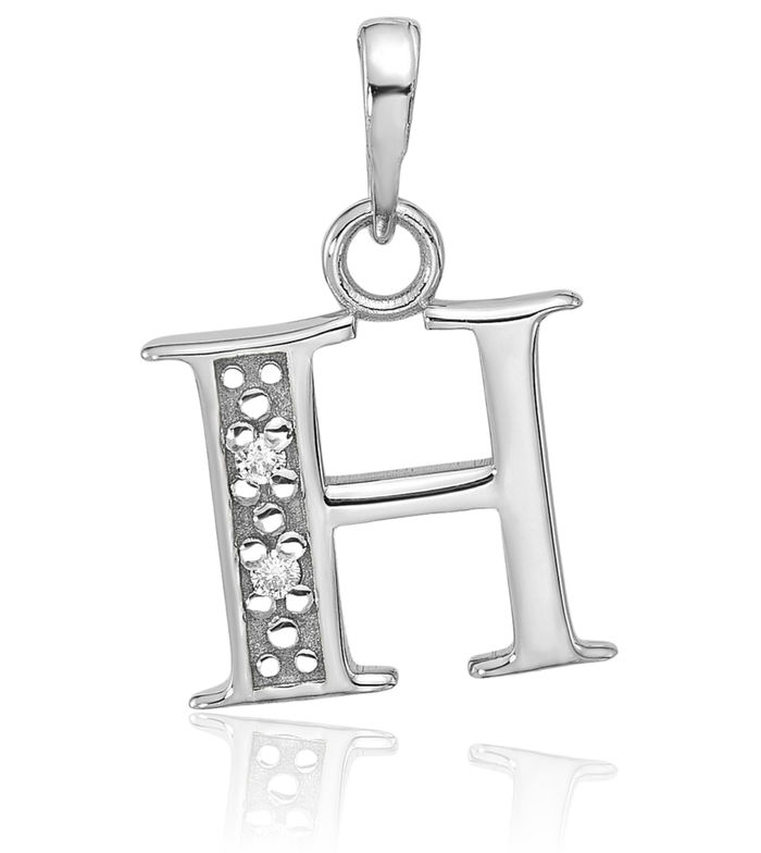 14K Solid White Gold Diamond Dainty Letter H Initial Name Monogram Necklace Chain Pendant Charm
