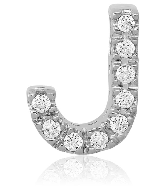 14K Solid White Gold Diamond Dainty Letter J Initial Name Monogram Chain Necklace Pendant Charm