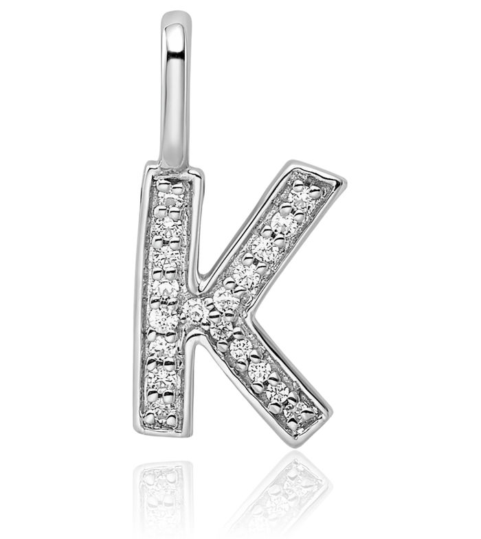 14K Solid White Gold Diamond Dainty Letter K Initial Name Monogram Necklace Chain Pendant Charm