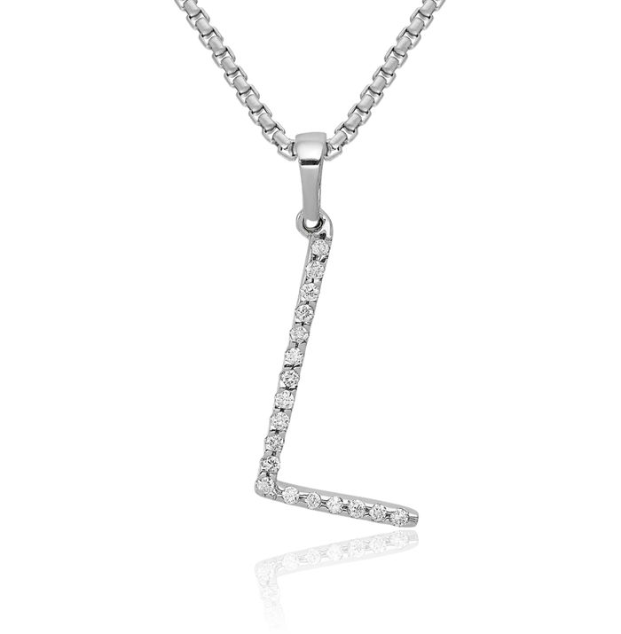 14K Solid White Gold Diamond Dainty Letter L Initial Name Monogram Necklace Chain Pendant Charm