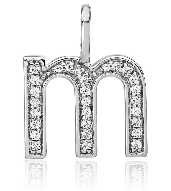 14K Solid White Gold Diamond Dainty Letter M Initial Name Monogram Necklace Chain Pendant Charm