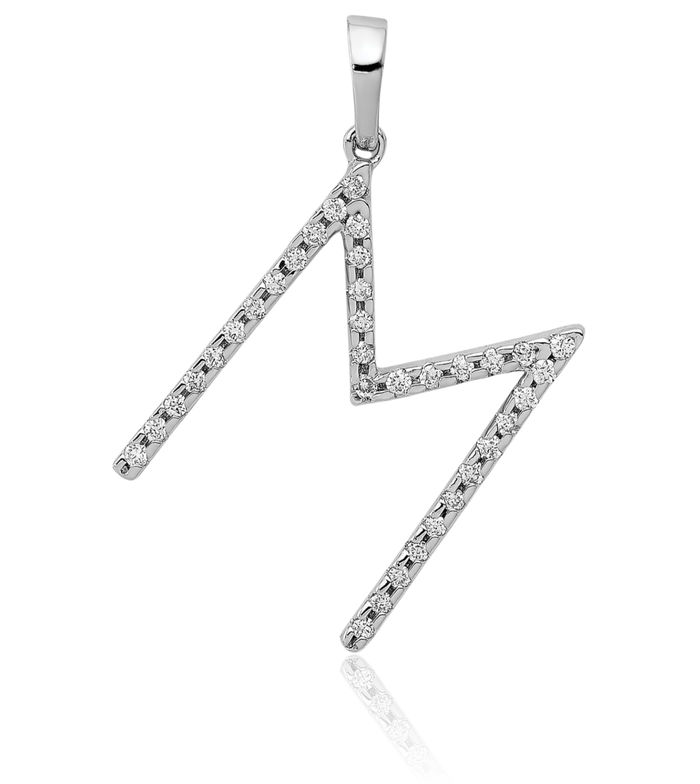 14K Solid White Gold Diamond Dainty Letter M Initial Name Monogram Necklace Chain Pendant Charm