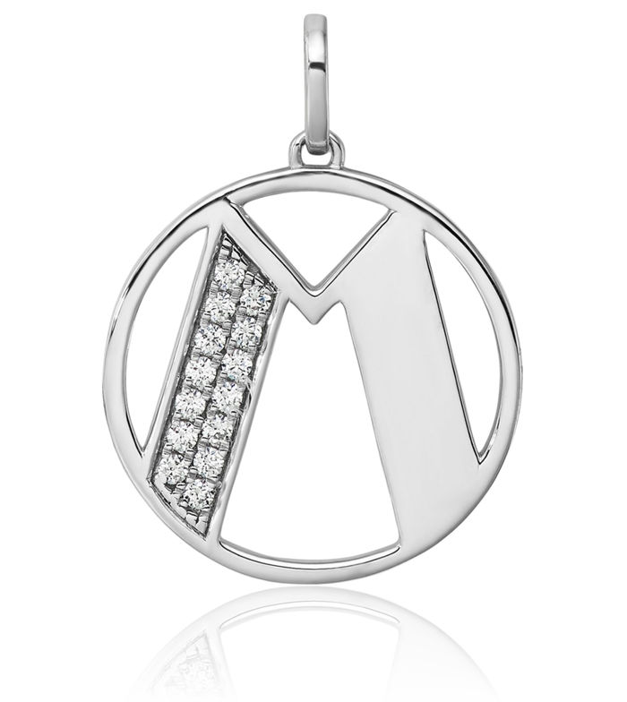 14K Solid White Gold Diamond Dainty Letter M Initial Name Monogram Necklace Chain Pendant Charm