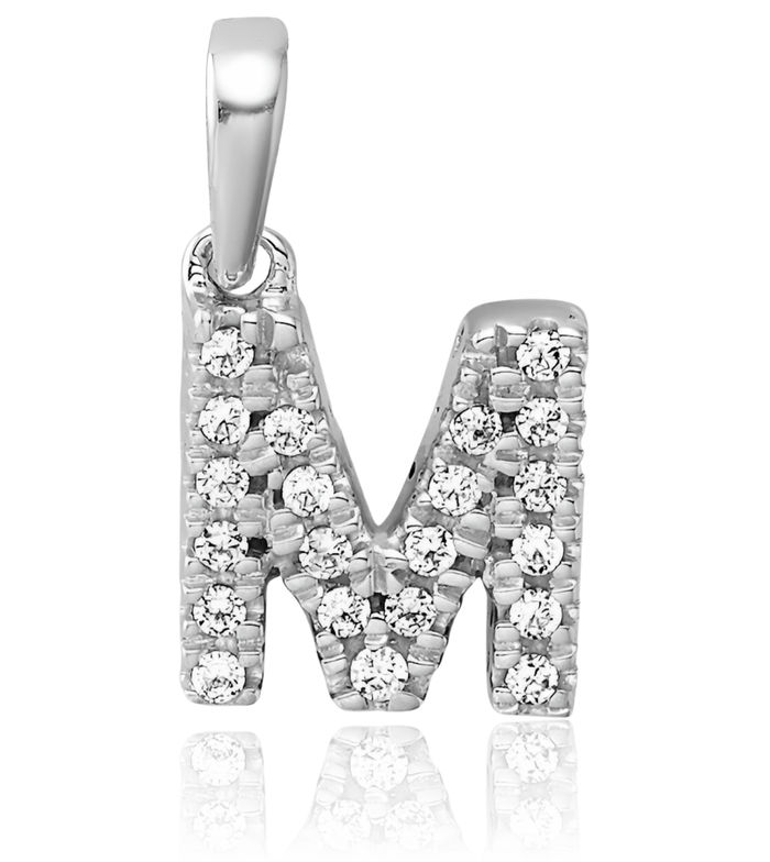 14K Solid White Gold Diamond Dainty Letter M Initial Name Monogram Necklace Chain Pendant Charm