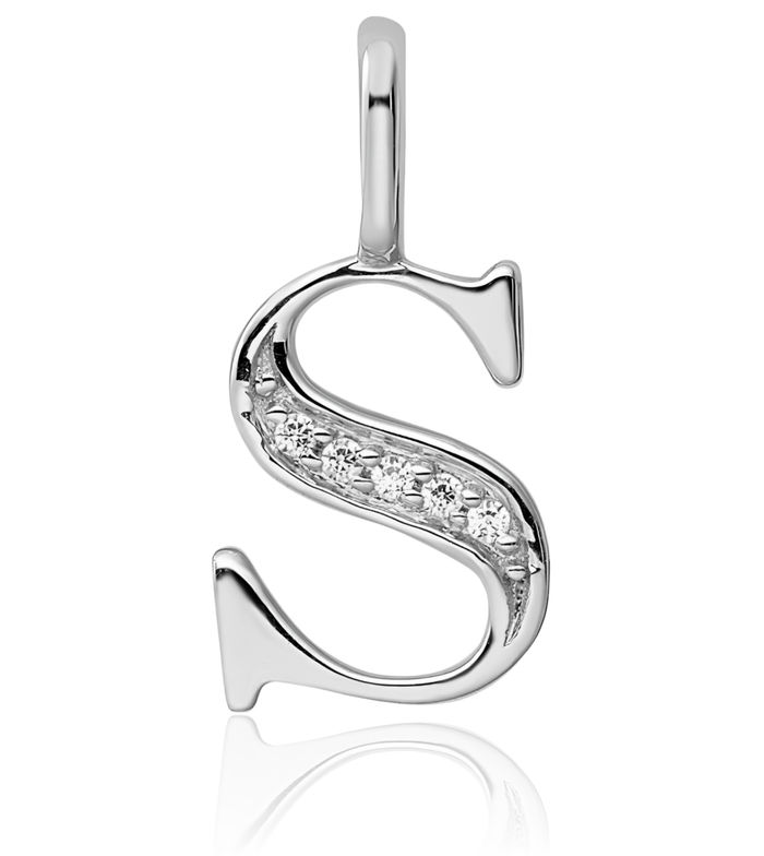 14K Solid White Gold Diamond Dainty Letter S Initial Name Monogram Necklace Chain Pendant Charm