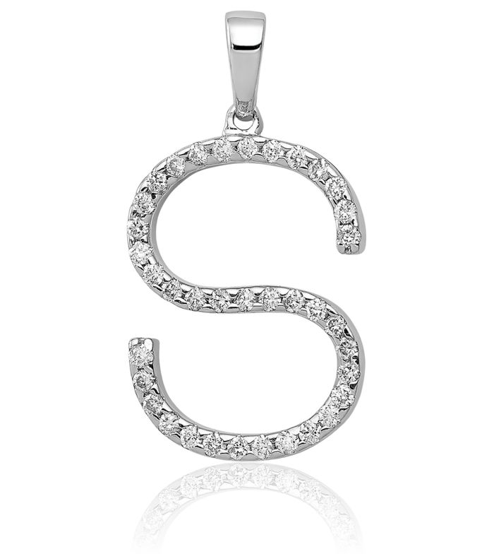 14K Solid White Gold Diamond Dainty Letter S Initial Name Monogram Necklace Chain Pendant Charm