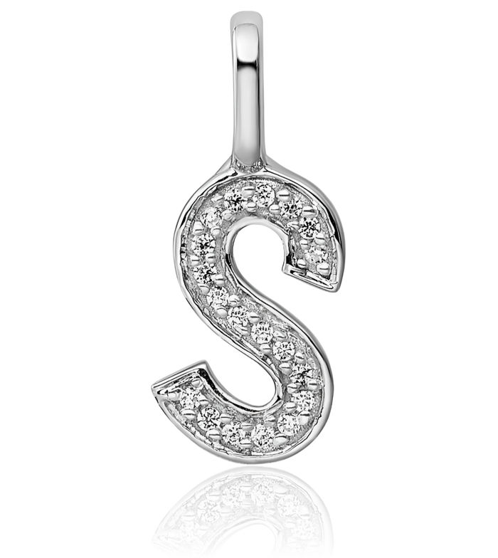 14K Solid White Gold Diamond Dainty Letter S Initial Name Monogram Necklace Chain Pendant Charm