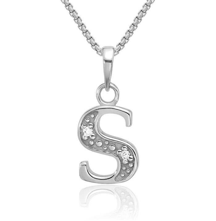 14K Solid White Gold Diamond Dainty Letter S Initial Name Monogram Necklace Chain Pendant Charm