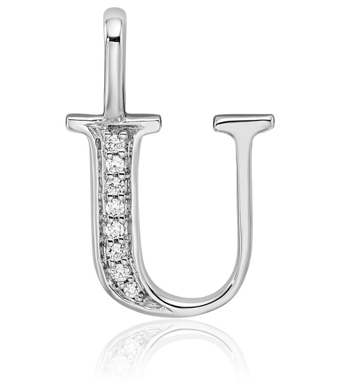 14K Solid White Gold Diamond Dainty Letter U Initial Name Monogram Necklace Chain Pendant Charm