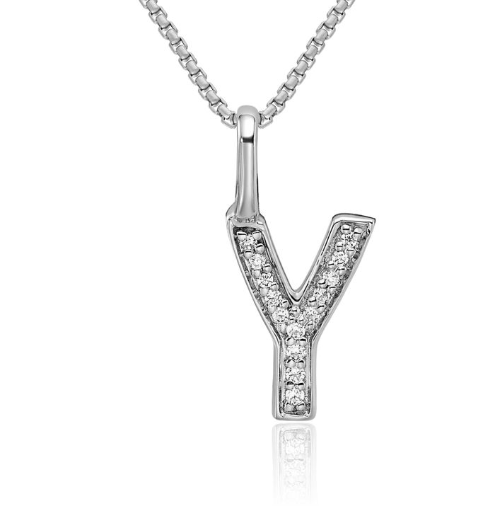 14K Solid White Gold Diamond Dainty Letter Y Initial Name Monogram Necklace Chain Pendant Charm