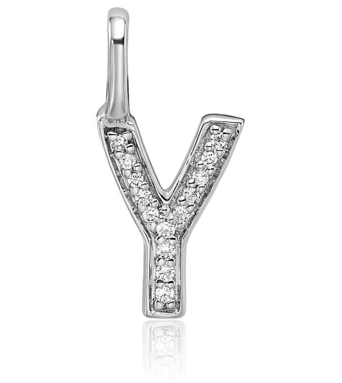 14K Solid White Gold Diamond Dainty Letter Y Initial Name Monogram Necklace Chain Pendant Charm