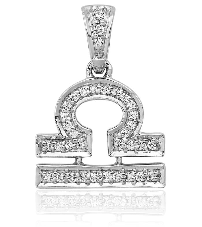 14K Solid White Gold Diamond Libra Zodiac Necklace Scale Balance Horoscope Pendant September October Birthday Charm Astrology Jewelry