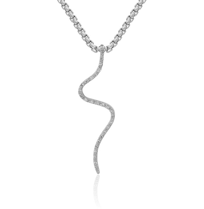 14K Solid White Gold Diamond Line Floating Chain Slide Pendant Necklace Charm