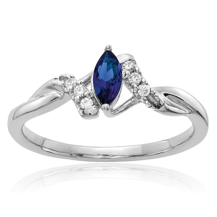 14K Solid White Gold Diamond Marquise Blue Sapphire Ring Gemstone Band September Birthstone Jewelry