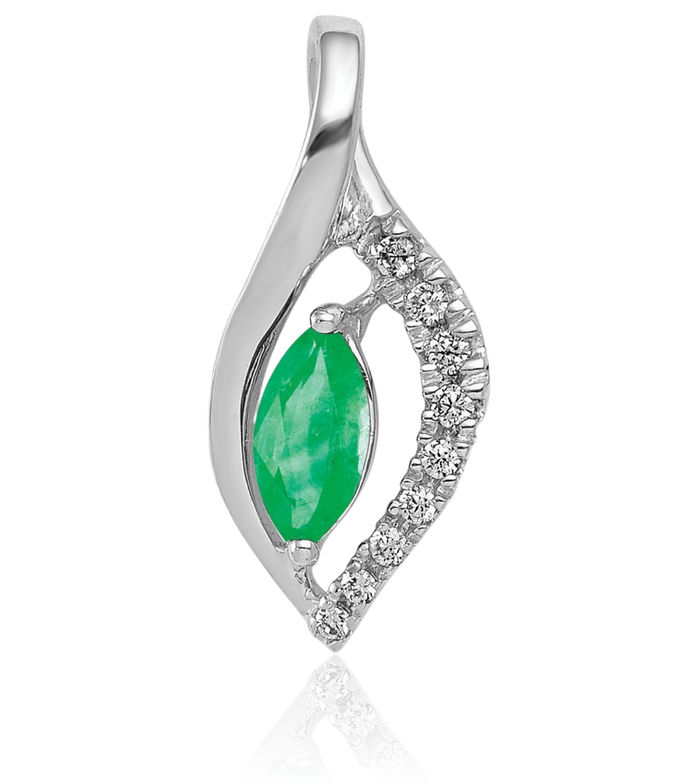 14K Solid White Gold Diamond Marquise Green Emerald Necklace Charm Gemstone Pendant