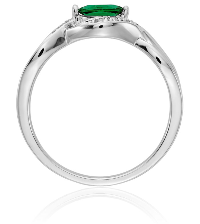 14K Solid White Gold Diamond Marquise Green Emerald Ring Gemstone Band May Birthstone Jewelry