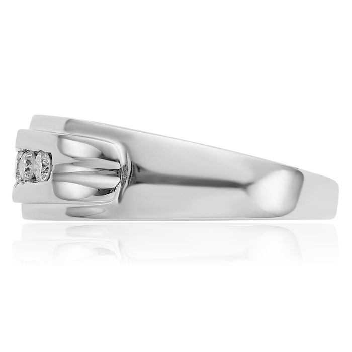 14K Solid White Gold Diamond Mens 5 Stone Ring