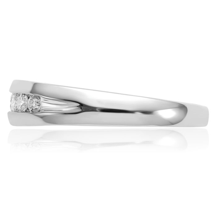 14K Solid White Gold Diamond Mens Channel Ring