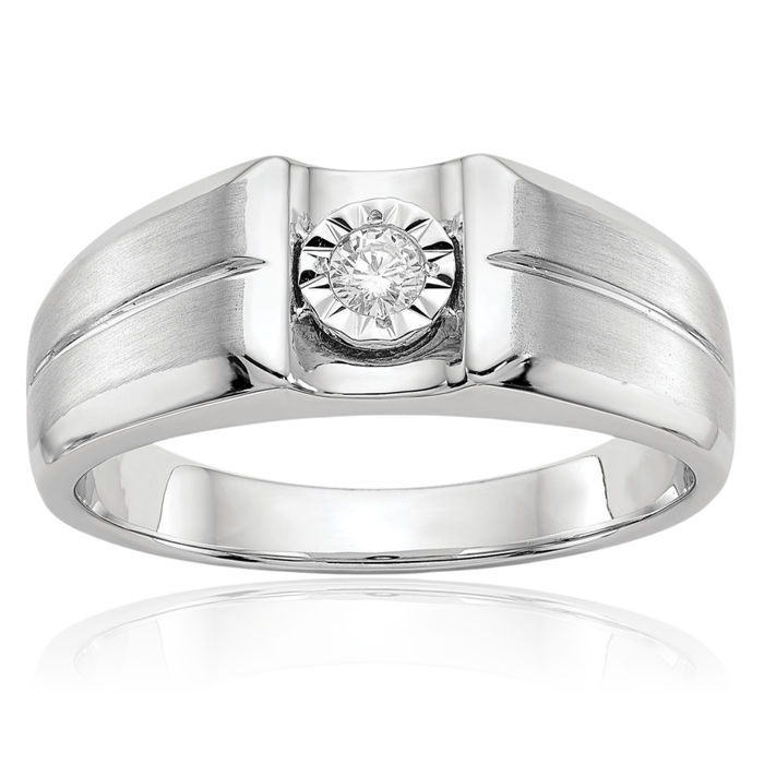 14K Solid White Gold Diamond Mens Ring