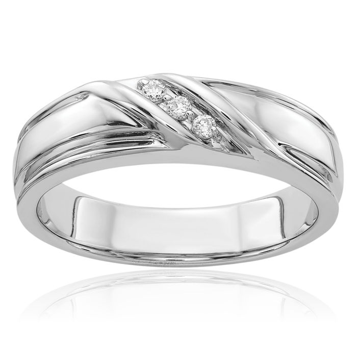 14K Solid White Gold Diamond Mens Ring