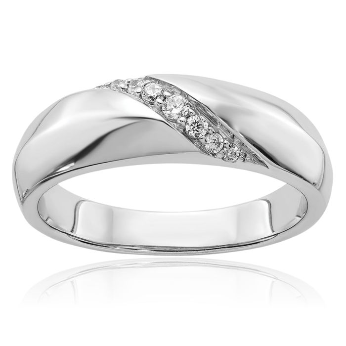 14K Solid White Gold Diamond Mens Ring