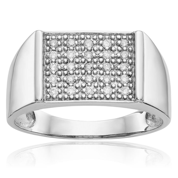 14K Solid White Gold Diamond Mens Ring