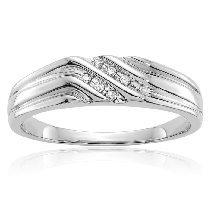 14K Solid White Gold Diamond Mens Ring