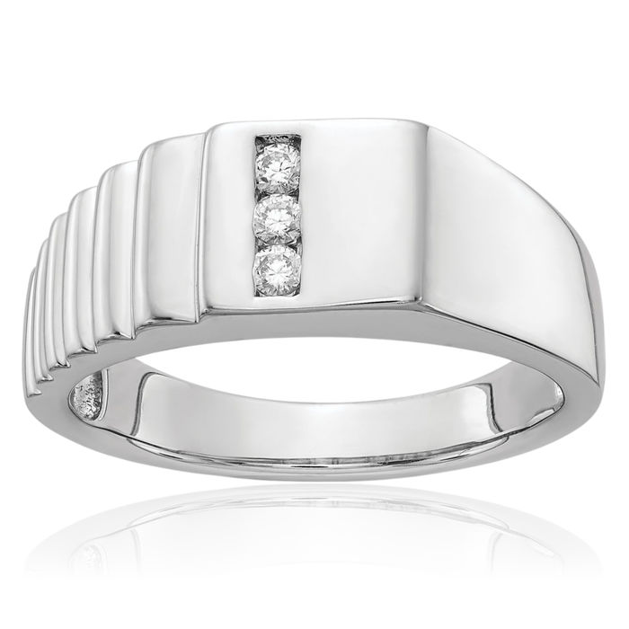 14K Solid White Gold Diamond Mens Ring