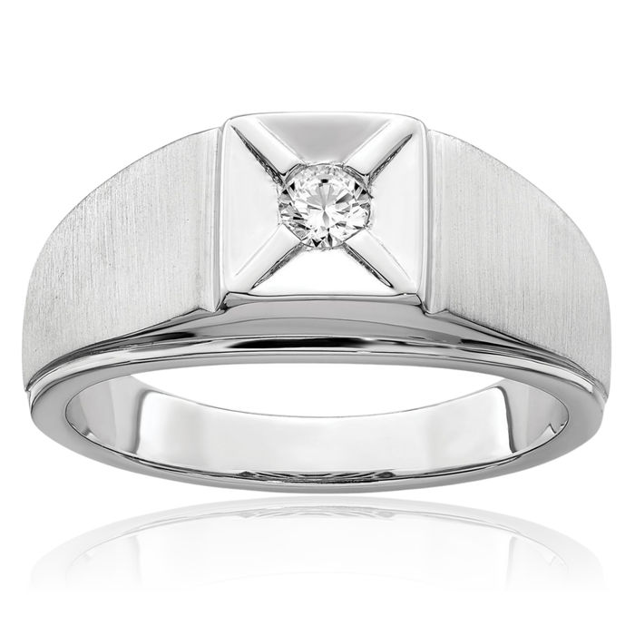 14K Solid White Gold Diamond Mens Ring