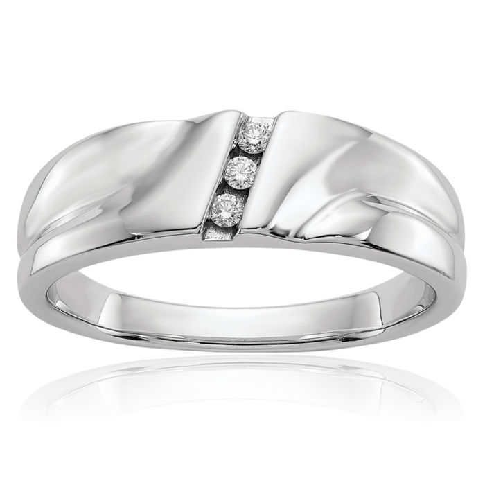 14K Solid White Gold Diamond Mens Ring