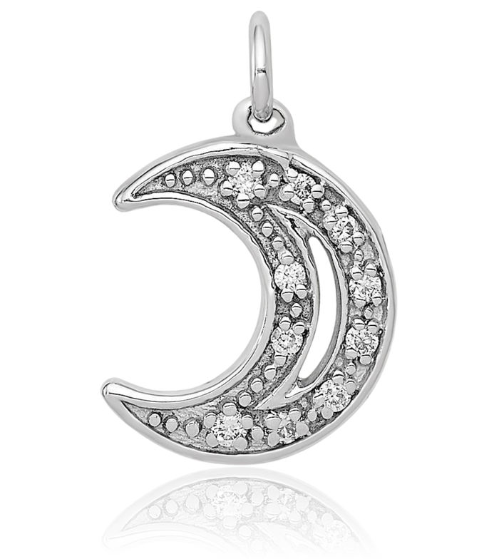 14K Solid White Gold Diamond Crescent Moon Necklace Chain Pendant Charm Celestial Jewelry