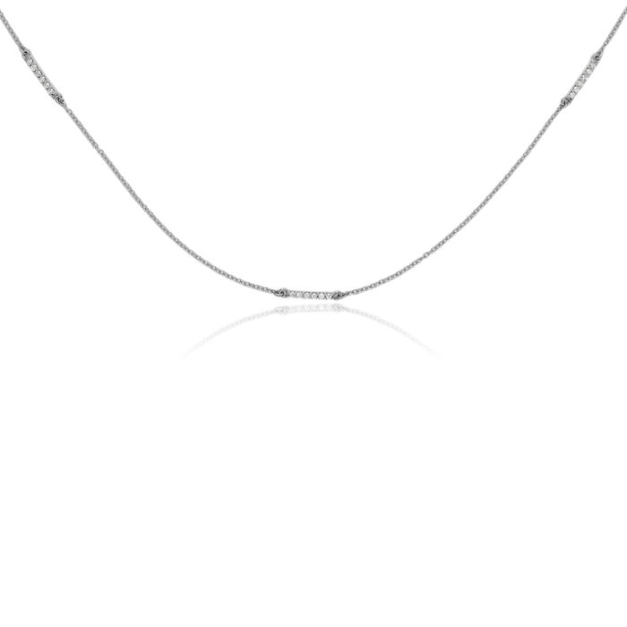 14K Solid White Gold Diamond Multi Station Chain Necklace