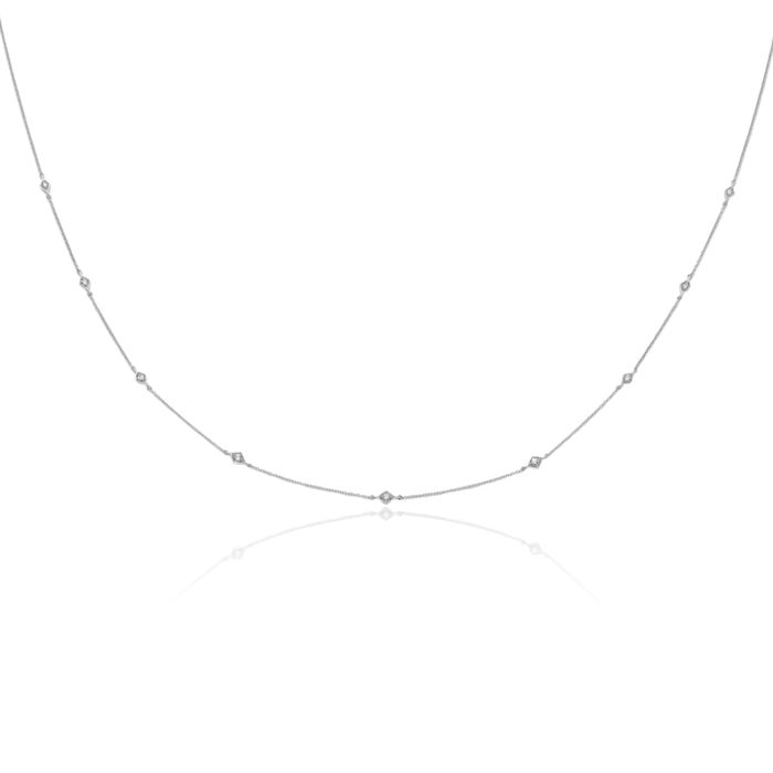 14K Solid White Gold Diamond Multi Station Chain Necklace