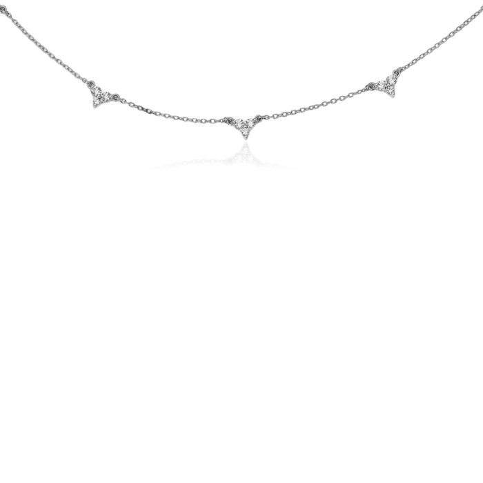 14K Solid White Gold Diamond Multi Station Necklace Chain