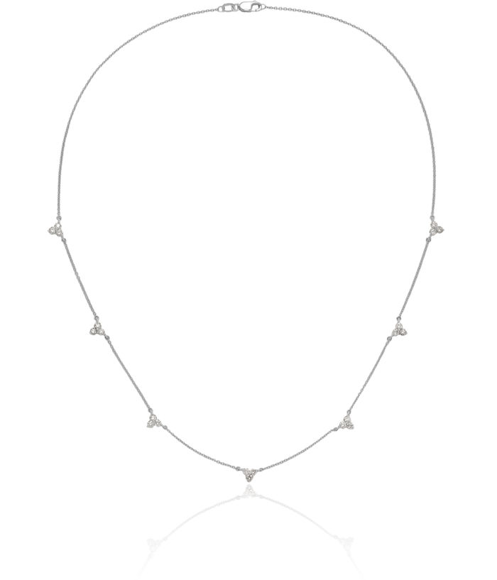 14K Solid White Gold Diamond Multi Station Necklace Chain