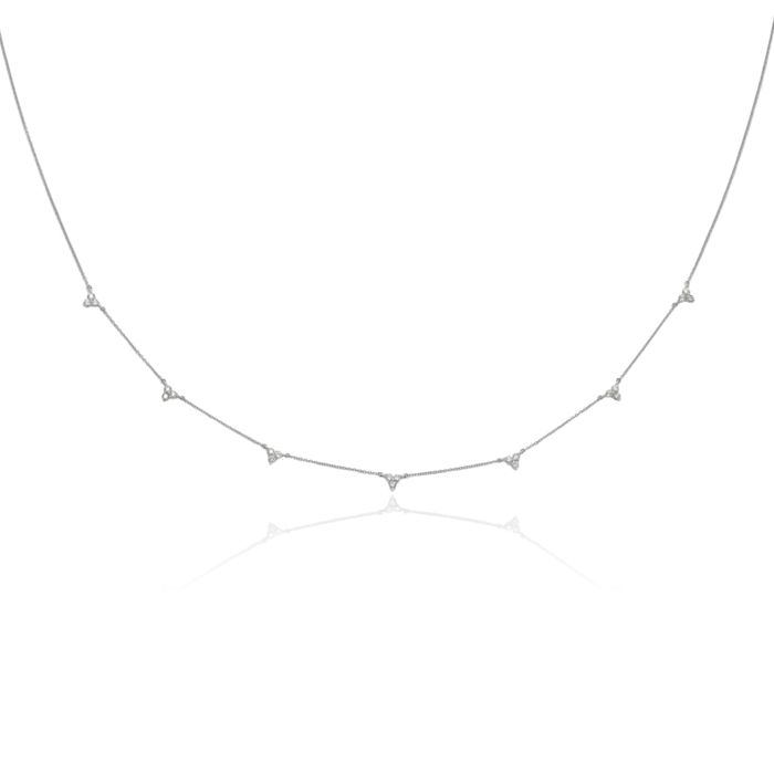 14K Solid White Gold Diamond Multi Station Necklace Chain