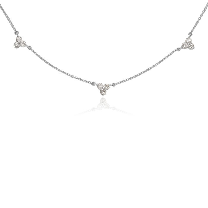 14K Solid White Gold Diamond Multi Station Necklace Chain