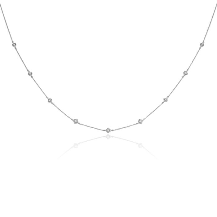 14K Solid White Gold Diamond Multi Station Chain Necklace