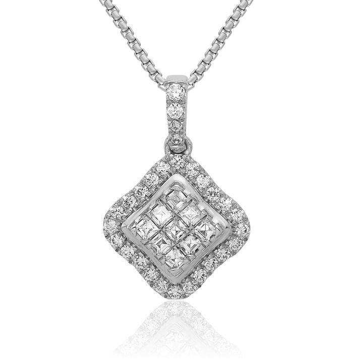 14K Solid White Gold Diamond Necklace Chain Pendant Charm