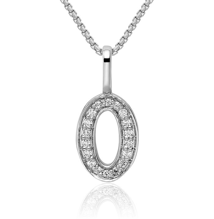 14K Solid White Gold Diamond Number 0 Necklace Chain Pendant Charm