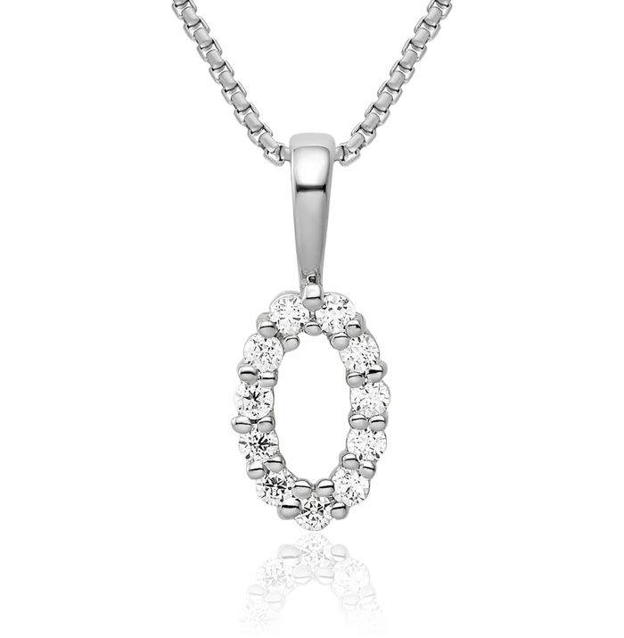14K Solid White Gold Diamond Number 0 Necklace Chain Pendant Charm