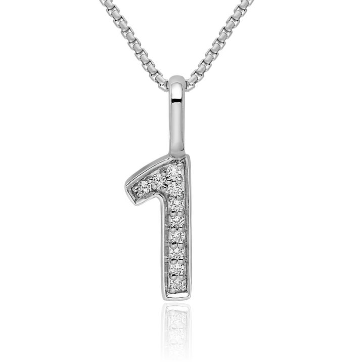 14K Solid White Gold Diamond Number 1 Necklace Chain Pendant Charm