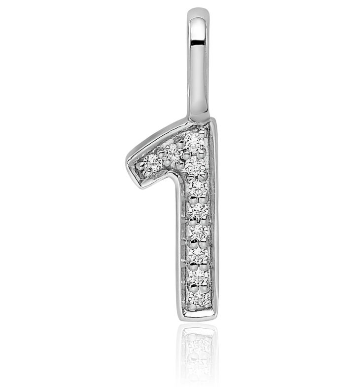 14K Solid White Gold Diamond Number 1 Necklace Chain Pendant Charm