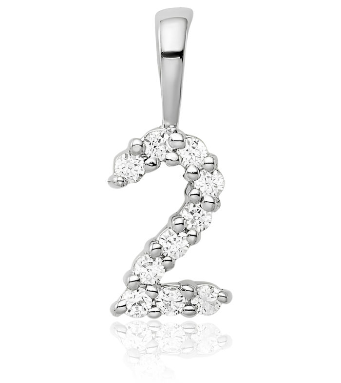 14K Solid White Gold Diamond Number 2 Necklace Chain Pendant Charm